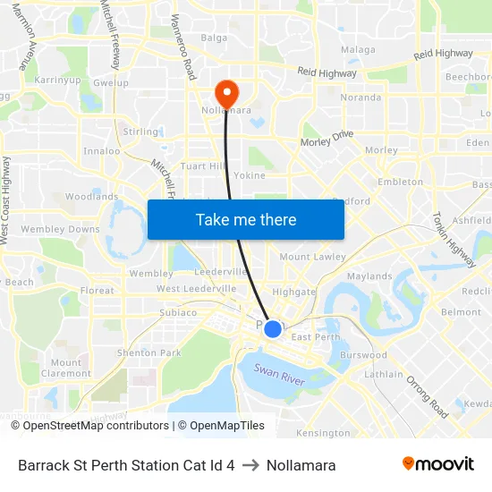 Barrack St Perth Station Cat Id 4 to Nollamara map