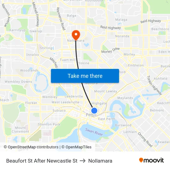 Beaufort St After Newcastle St to Nollamara map