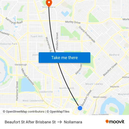 Beaufort St After Brisbane St to Nollamara map