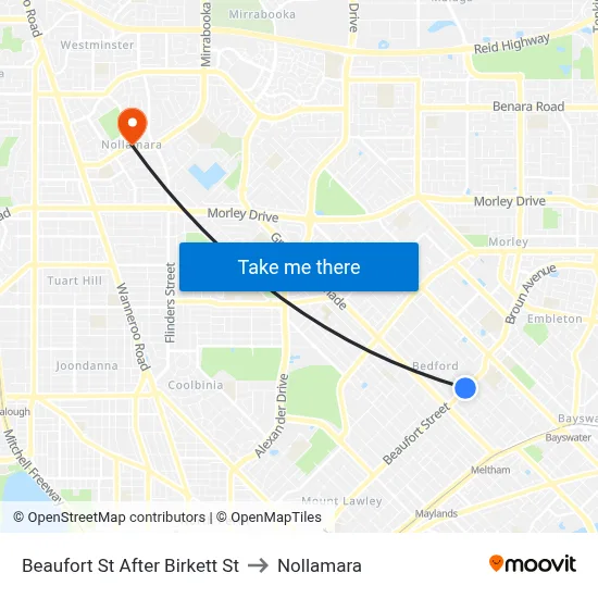 Beaufort St After Birkett St to Nollamara map