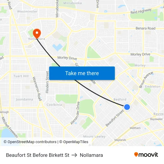Beaufort St Before Birkett St to Nollamara map