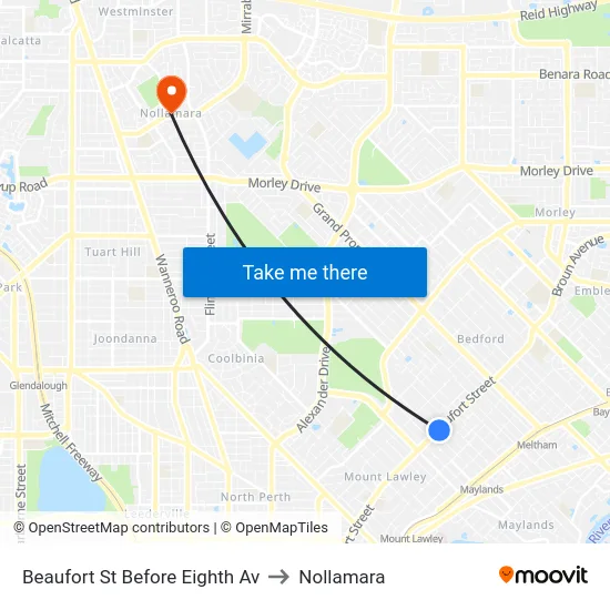 Beaufort St Before Eighth Av to Nollamara map