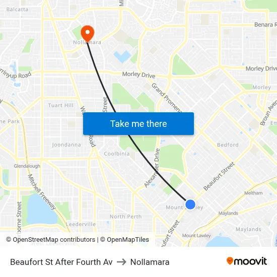 Beaufort St After Fourth Av to Nollamara map
