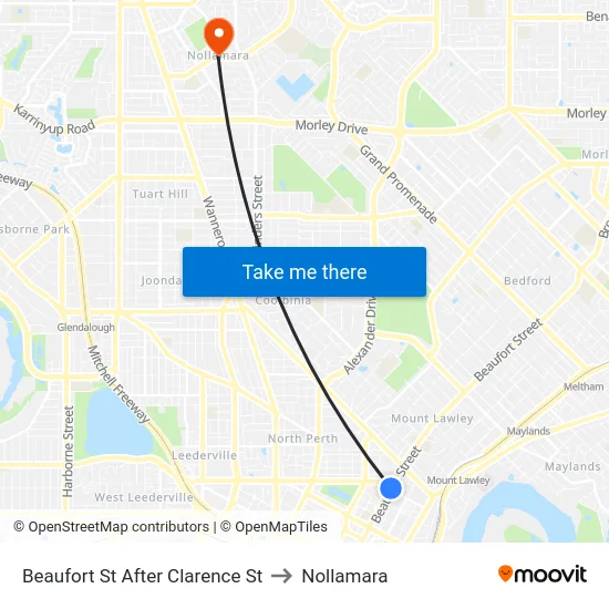 Beaufort St After Clarence St to Nollamara map