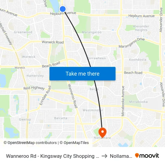 Wanneroo Rd - Kingsway City Shopping Ctr to Nollamara map
