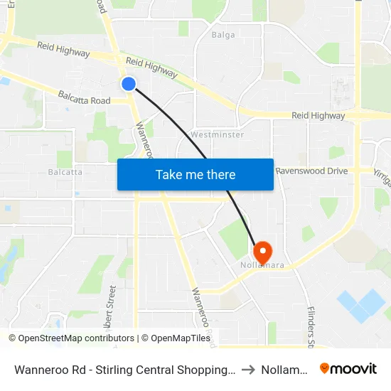 Wanneroo Rd - Stirling Central Shopping Ctr to Nollamara map