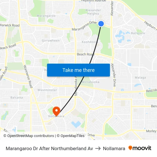 Marangaroo Dr After Northumberland Av to Nollamara map