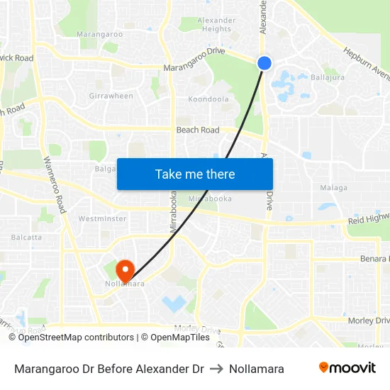 Marangaroo Dr Before Alexander Dr to Nollamara map