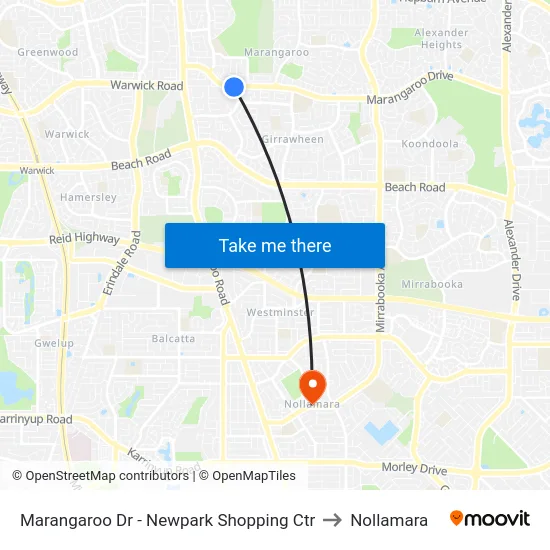 Marangaroo Dr - Newpark Shopping Ctr to Nollamara map