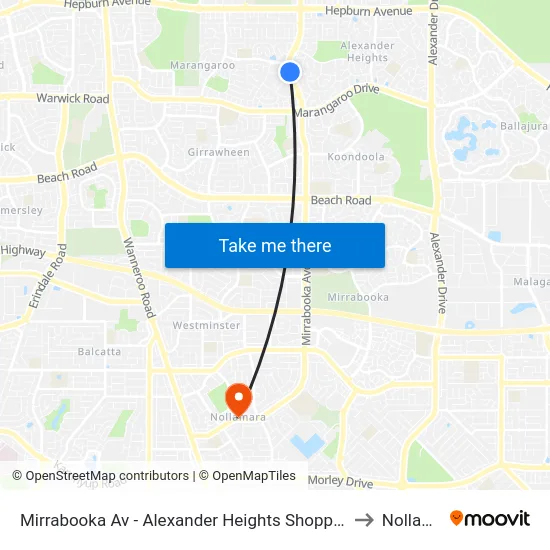 Mirrabooka Av - Alexander Heights Shopping Ctr Stand 2 to Nollamara map