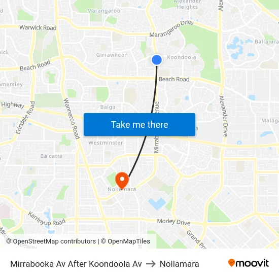 Mirrabooka Av After Koondoola Av to Nollamara map