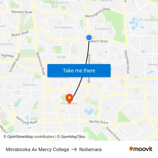 Mirrabooka Av Mercy College to Nollamara map