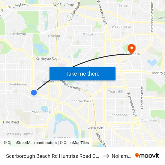 Scarborough Beach Rd Huntriss Road Cat Id 31 to Nollamara map