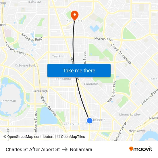 Charles St After Albert St to Nollamara map