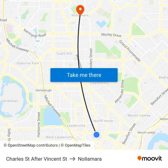 Charles St After Vincent St to Nollamara map