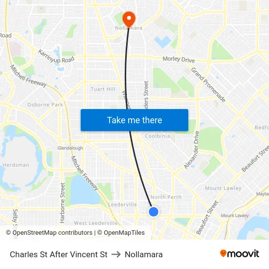 Charles St After Vincent St to Nollamara map