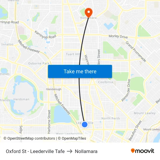 Oxford St - Leederville Tafe to Nollamara map