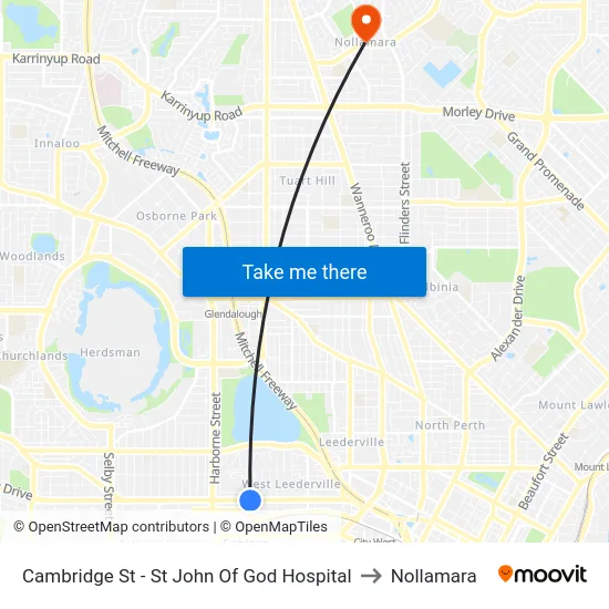 Cambridge St - St John Of God Hospital to Nollamara map