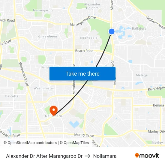 Alexander Dr After Marangaroo Dr to Nollamara map