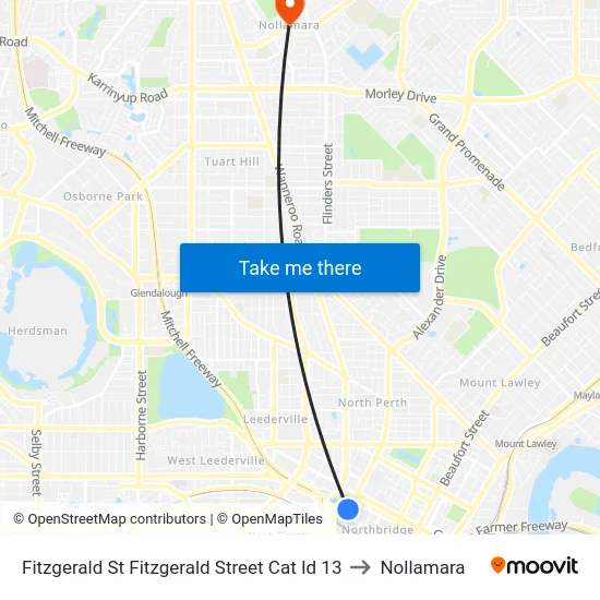 Fitzgerald St Fitzgerald Street Cat Id 13 to Nollamara map