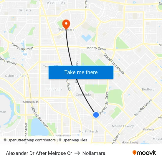 Alexander Dr After Melrose Cr to Nollamara map
