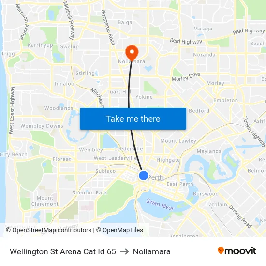 Wellington St Arena Cat Id 65 to Nollamara map
