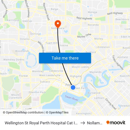 Wellington St Royal Perth Hospital Cat Id 69 to Nollamara map