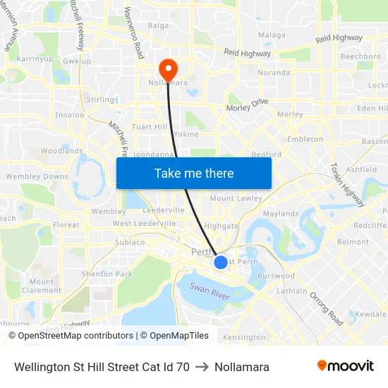 Wellington St Hill Street Cat Id 70 to Nollamara map