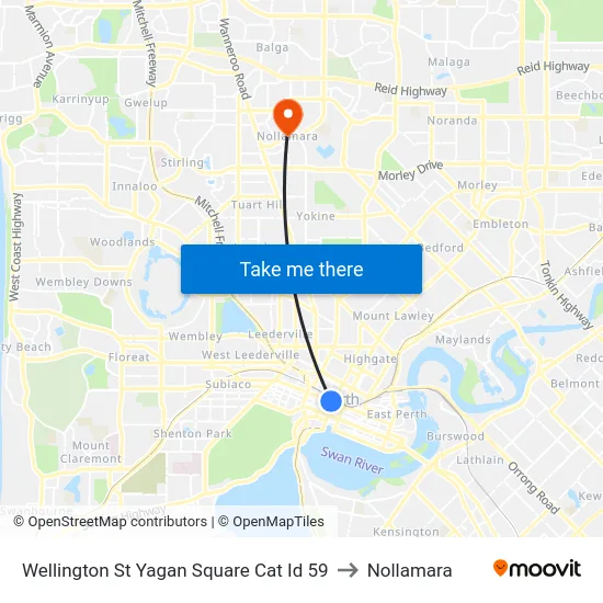 Wellington St Yagan Square Cat Id 59 to Nollamara map