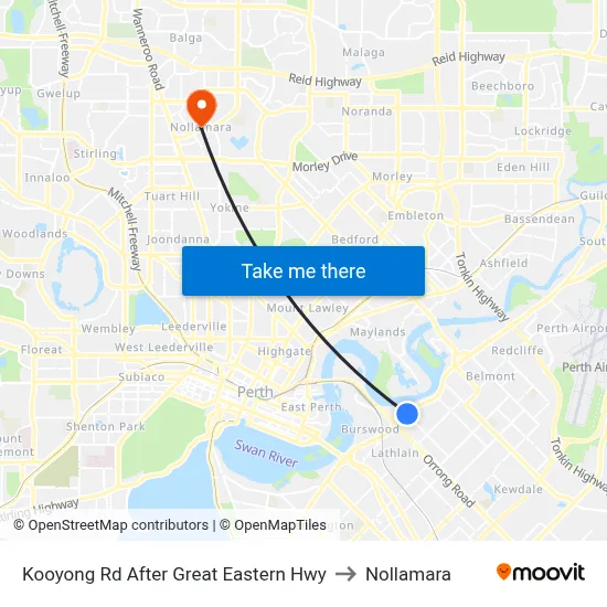 Kooyong Rd After Great Eastern Hwy to Nollamara map