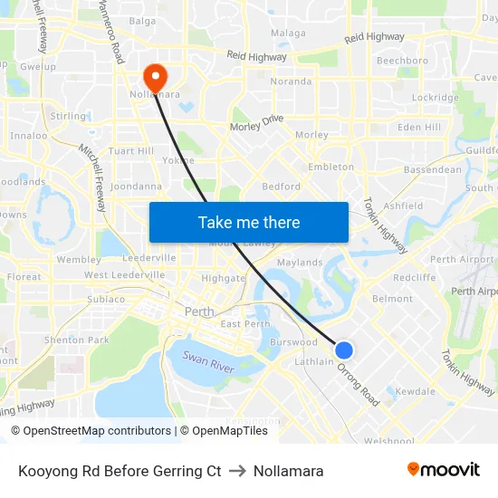 Kooyong Rd Before Gerring Ct to Nollamara map
