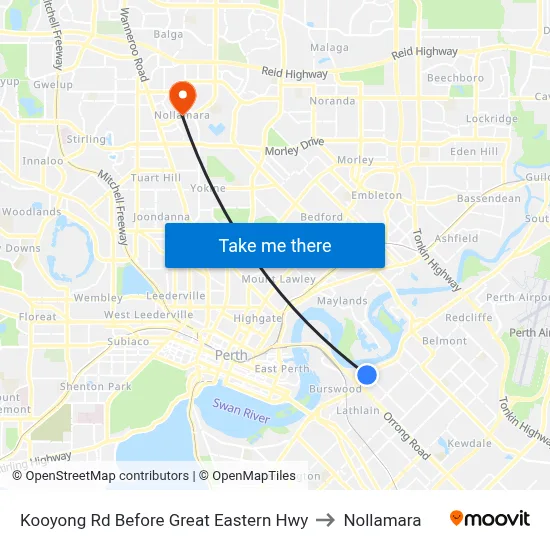 Kooyong Rd Before Great Eastern Hwy to Nollamara map