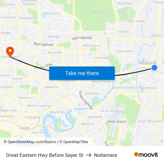 Great Eastern Hwy Before Sayer St to Nollamara map
