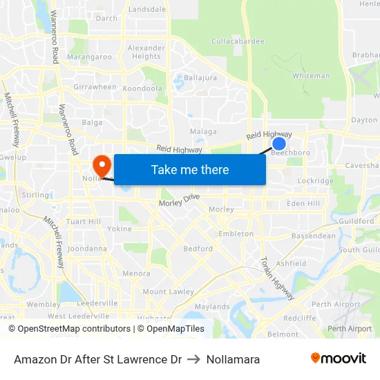 Amazon Dr After St Lawrence Dr to Nollamara map