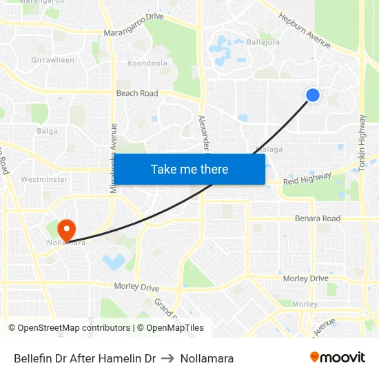 Bellefin Dr After Hamelin Dr to Nollamara map