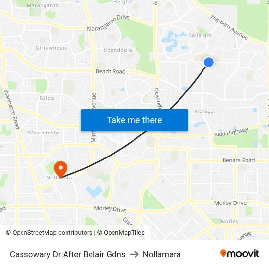 Cassowary Dr After Belair Gdns to Nollamara map