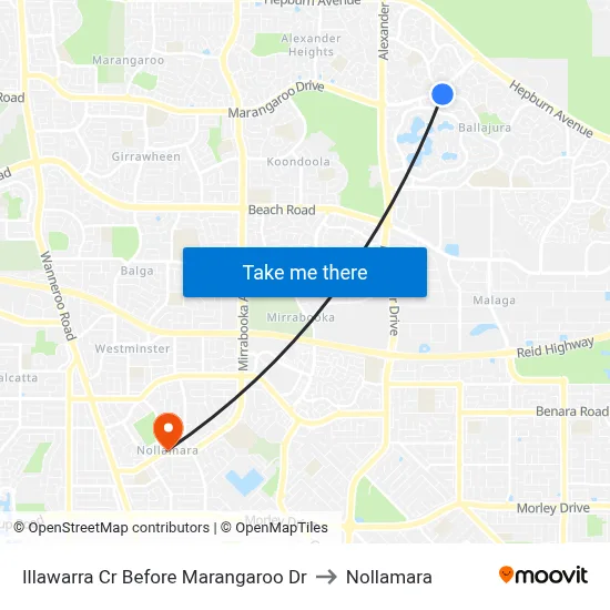 Illawarra Cr Before Marangaroo Dr to Nollamara map