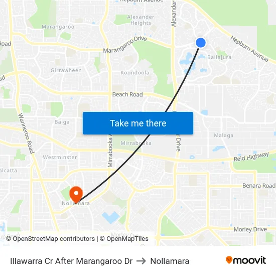 Illawarra Cr After Marangaroo Dr to Nollamara map