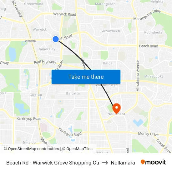 Beach Rd - Warwick Grove Shopping Ctr to Nollamara map