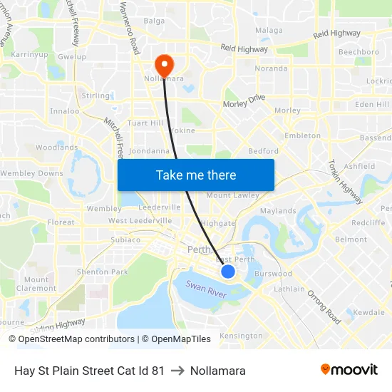 Hay St Plain Street Cat Id 81 to Nollamara map