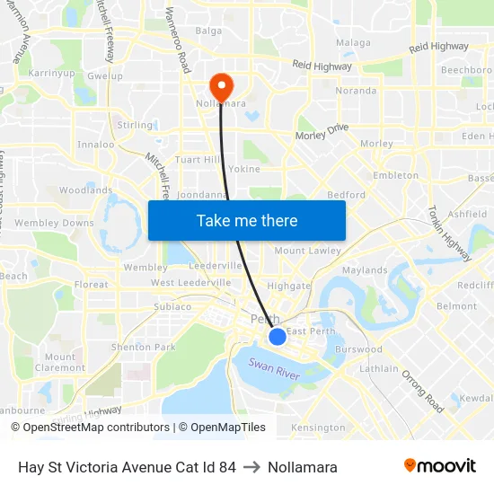 Hay St Victoria Avenue Cat Id 84 to Nollamara map