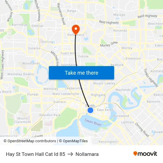 Hay St Town Hall Cat Id 85 to Nollamara map