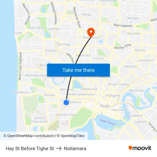 Hay St Before Tighe St to Nollamara map