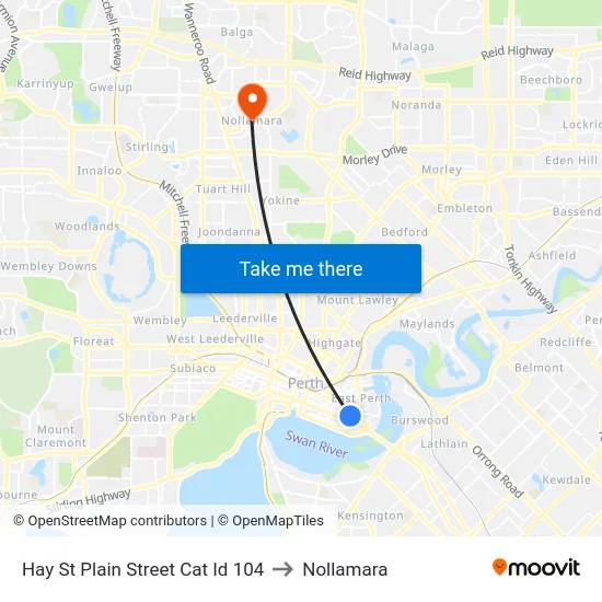 Hay St Plain Street Cat Id 104 to Nollamara map