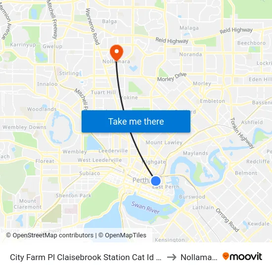 City Farm Pl Claisebrook Station Cat Id 45 to Nollamara map