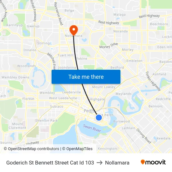 Goderich St Bennett Street Cat Id 103 to Nollamara map