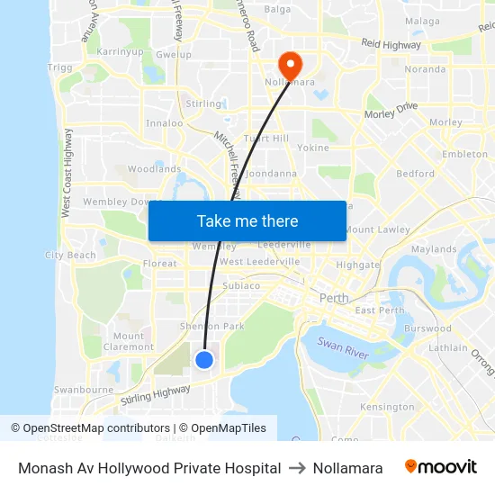 Monash Av Hollywood Private Hospital to Nollamara map