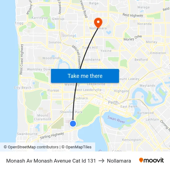 Monash Av Monash Avenue Cat Id 131 to Nollamara map