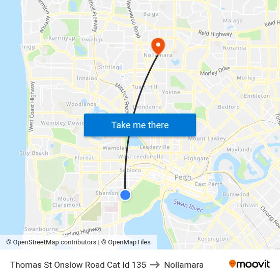 Thomas St Onslow Road Cat Id 135 to Nollamara map