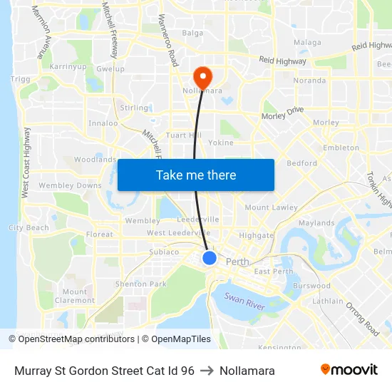 Murray St Gordon Street Cat Id 96 to Nollamara map